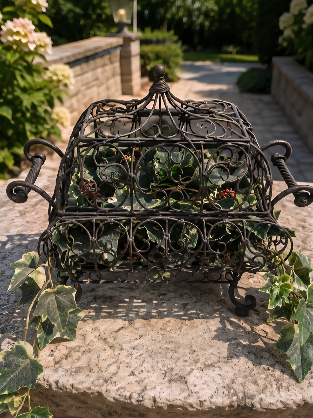 Decorative Iron Garden Planter with Dark Black Finish, Removeable Lid, Heavy.